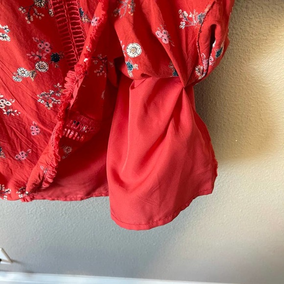 ModCloth Butterfly Sleeve Floral Print Open Embroidery Raw Hem Women's Dress Lrg - Picture 6 of 11